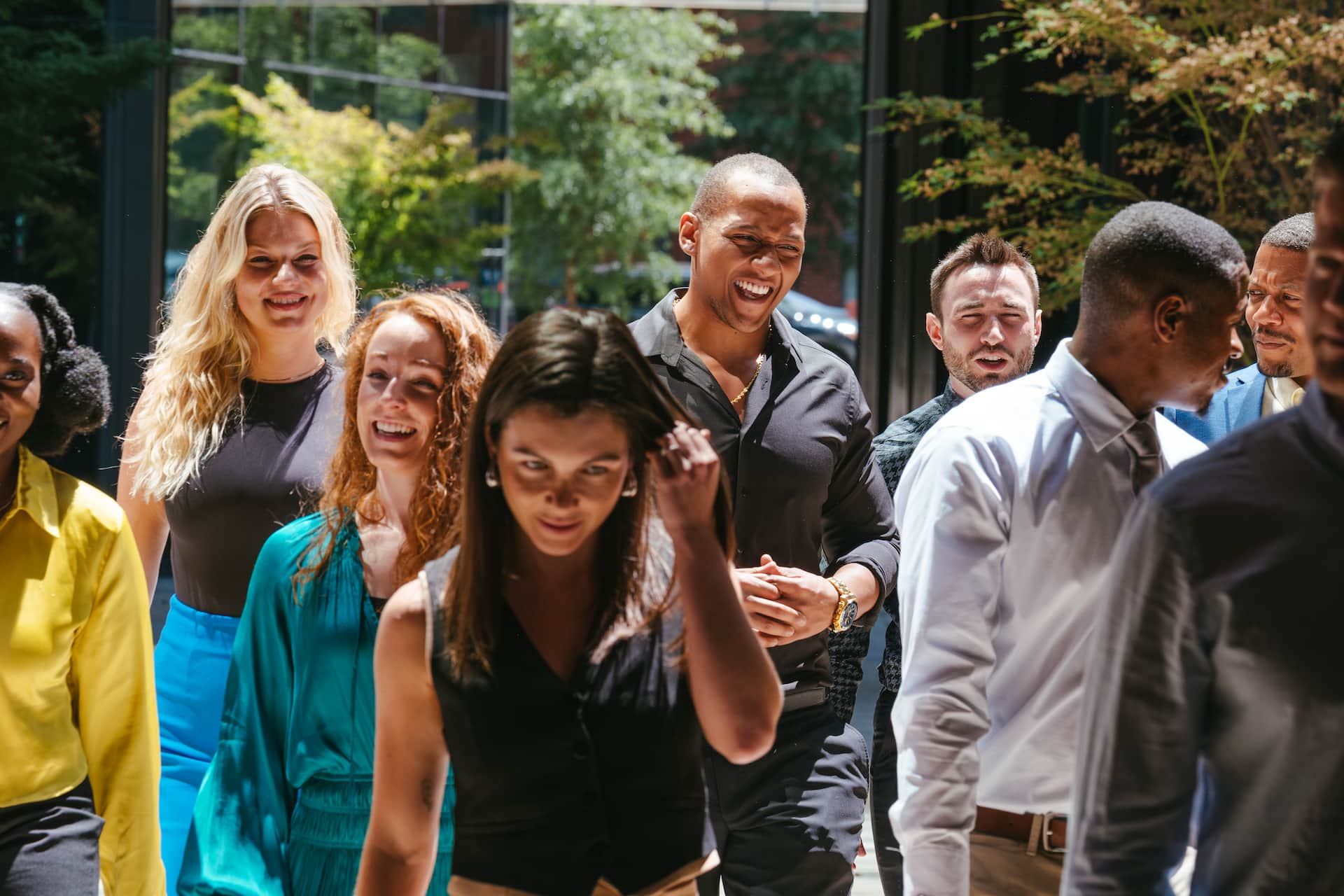 Corporate employees walking together during a WorkLife Wellness group wellness program